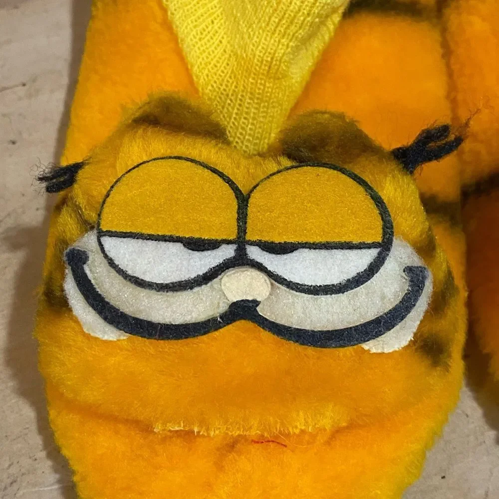 Vintage Garfield Plush House Shoes Slippers 1980s Youth Size 2-3 Cartoon Cat